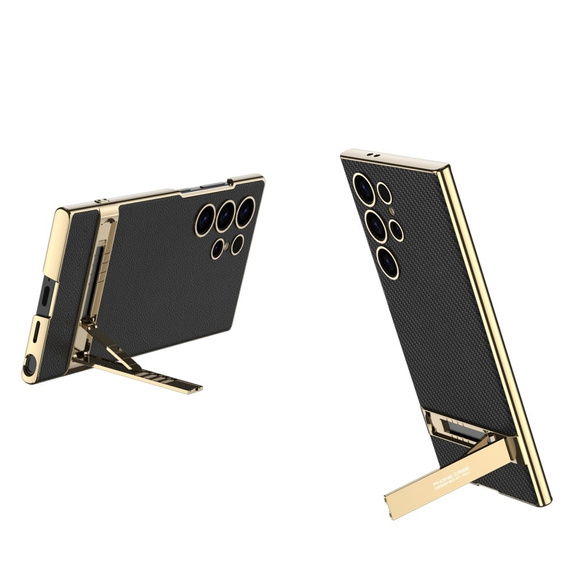Tok Samsung Galaxy S24 Ultra készülékhez, Electro Frame bőr, állvánnyal, fekete