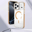 Tok iPhone 17 Pro Max készülékhez, MagSafe, állvánnyal, átlátszó, arany betétekkel