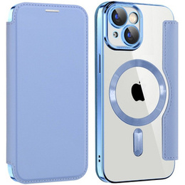Pattintható tok a iPhone 15, RFID Wallet MagSafe CamShield, kék