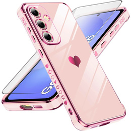 Tok Samsung Galaxy A36, Electro heart, rózsaszín rose gold + üveg 9H