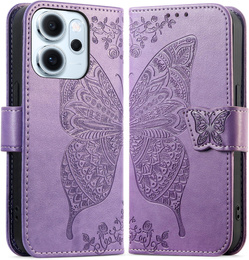 Pattintható tok Oppo Reno 14F, pénztárca, Butterfly, lila