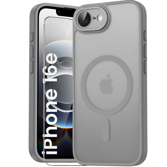 Tok iPhone 16E-hoz, MagSafe, ERBORD Matt Case, titánium szürke + képernyőüveg