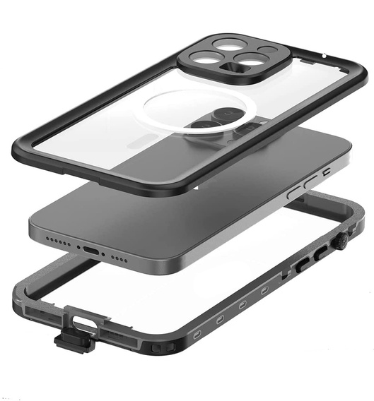 Vízálló tok iPhone 14 Pro, Redpepper, MagSafe-hoz, fekete