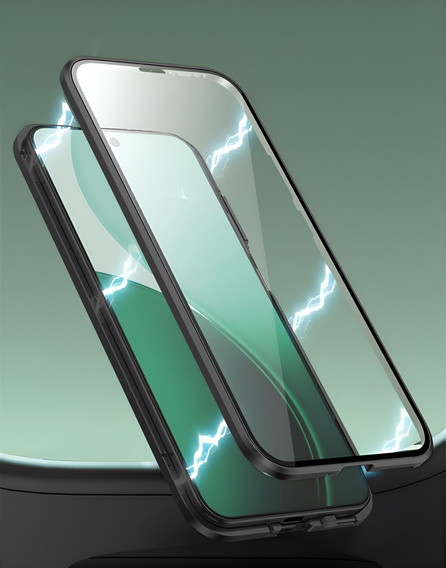 Tok Oppo Reno 14, mágneses kettős üveg, átlátszó, fekete oldallapokkal