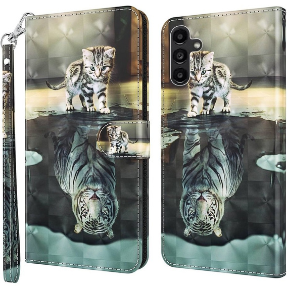 Pattintható tok a Samsung Galaxy A14 4G/5G, Wallet, Cat & Tiger, szürke