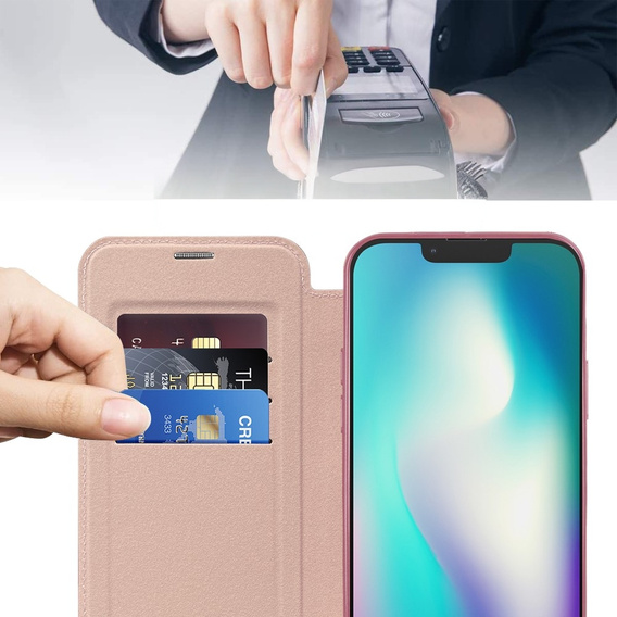 Pattintható tok a iPhone 15, RFID Wallet MagSafe CamShield, rózsaszín