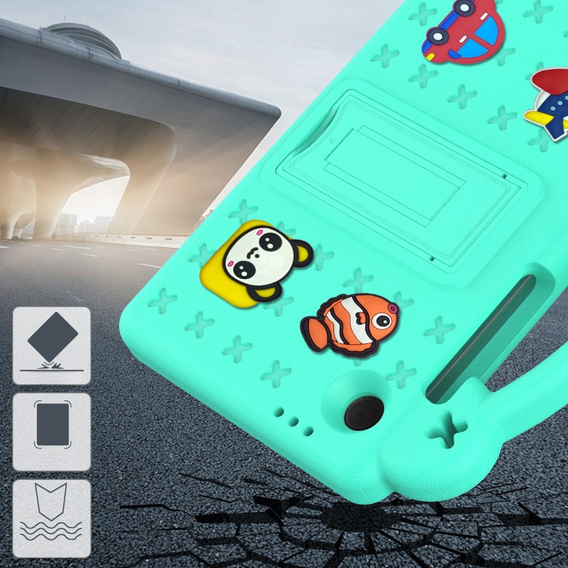 Gyermek tok Samsung Galaxy Tab A9, Cute Patterns, állvánnyal, zöld