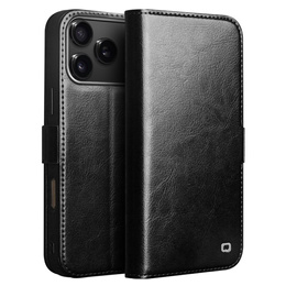 QIALINO valódi marhabőr flip tok iPhone 17 Pro Max készülékhez, fekete