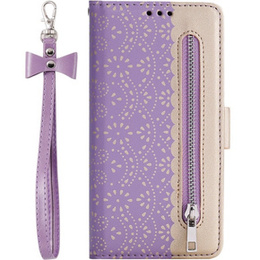 Flap tok Samsung Galaxy A14 4G/5G, Wallet Pocket Zipper Lace, lila