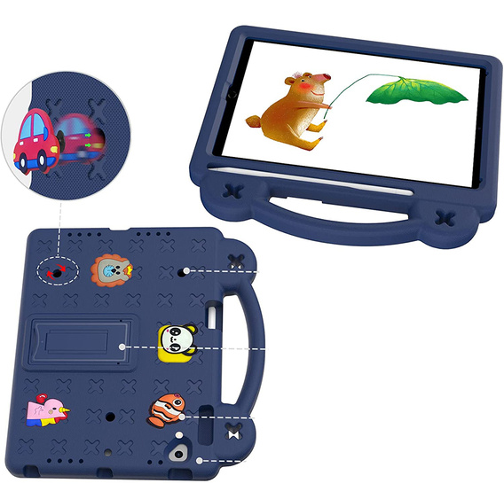 Gyermek tok iPad 9.7" 2018/2017 (6/5 gen.) / Pro 9.7" 2016, Cute Patterns, állvánnyal, sötétkék