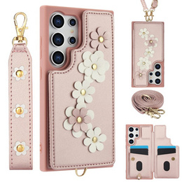 Tok Samsung Galaxy S24 Ultra, Leather Flower Card Slot, rózsaszín