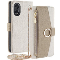 Flip tok Oppo A38 4G / Oppo A18 4G, Wallet Zipper Pocket, tükörrel, fehér