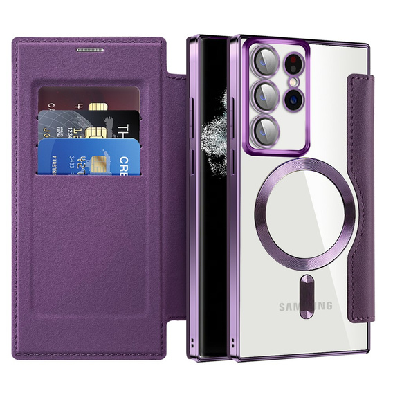 Pattintható tok a Samsung Galaxy S22 Ultra 5G, RFID Wallet MagSafe CamShield, lila