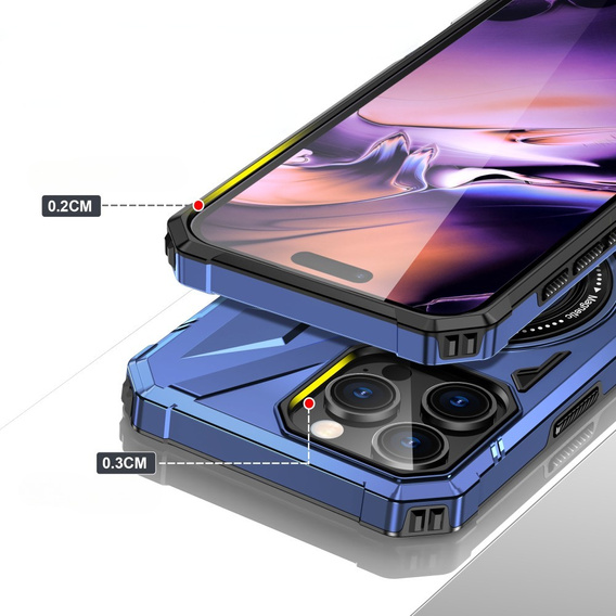 Tok iPhone 16 Pro Max-hoz, páncélozott, állvánnyal és fogantyúval, kék