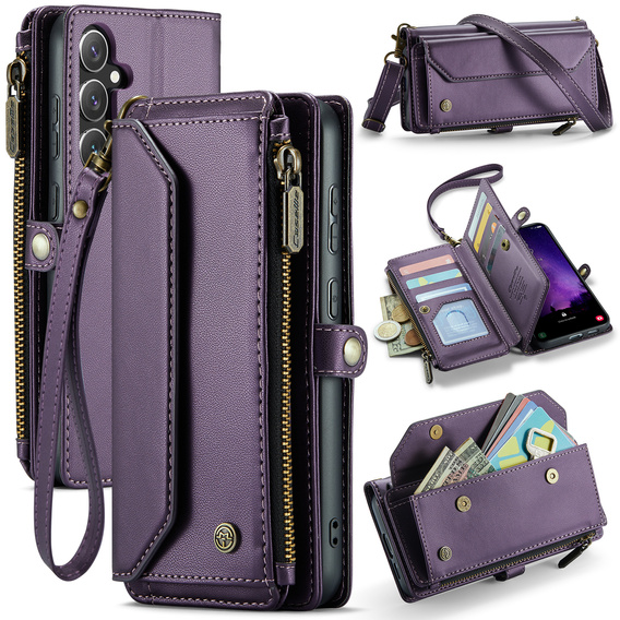 Tok CASEME Samsung Galaxy S25 FE, RFID Leather Wallet, vállpánttal, lila