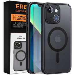 Tok iPhone 13-hoz, MagSafe, ERBORD Matt Case, fekete + képernyőüveg