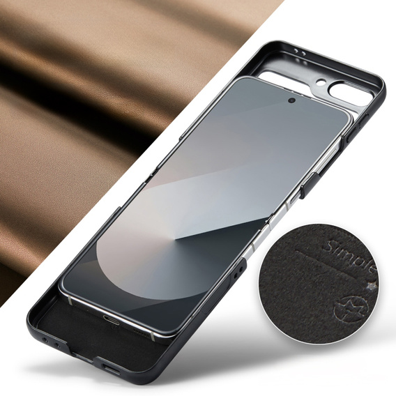 Tojás Samsung Galaxy Z Flip7 FE / Z Flip6, CASEME Litchi Leather, barna