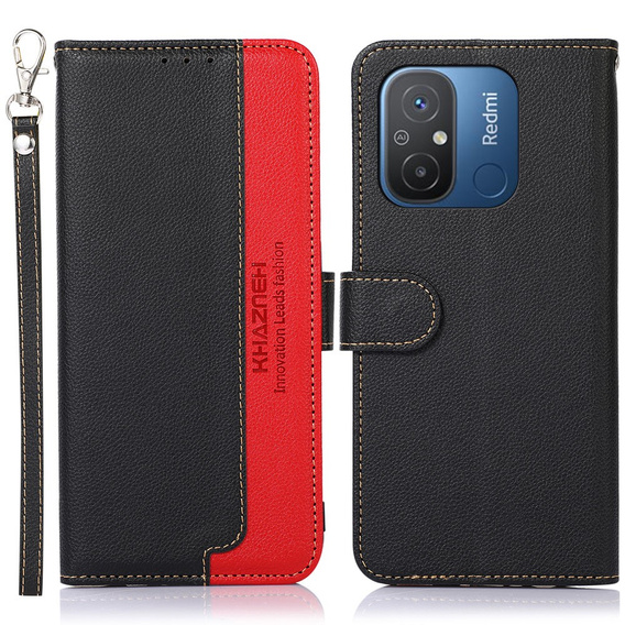 Pattintható tok a Xiaomi Redmi 12C, KHAZNEH RFID, fekete / piros