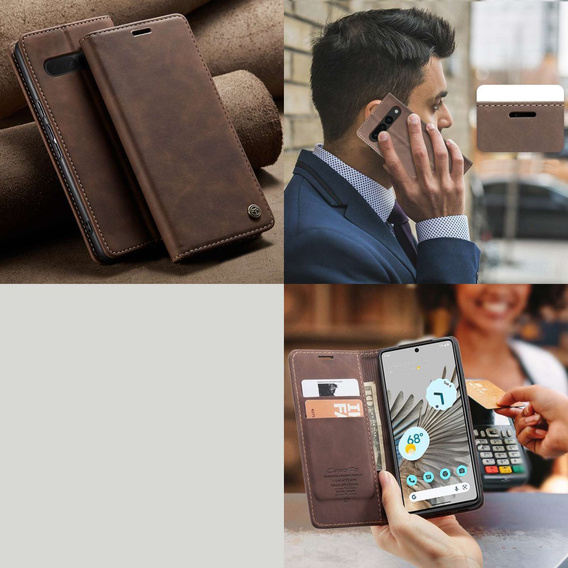 CASEME tok Google Pixel 7 Pro, Leather Wallet Case, barna