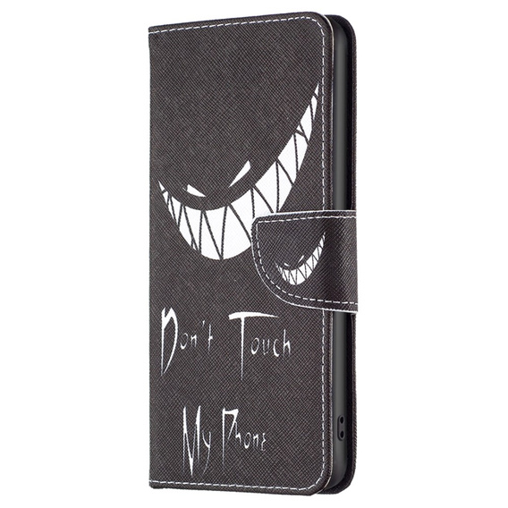 Pattintható tok a Samsung Galaxy A05s, Wallet, Don't Touch My Phone, fekete
