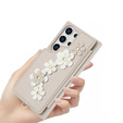 Tok Samsung Galaxy S24 Ultra, Leather Flower Card Slot, bézs színű