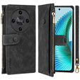 Pattintható tok a Honor Magic 6 Lite 5G, Wallet Zipper Pocket, fekete