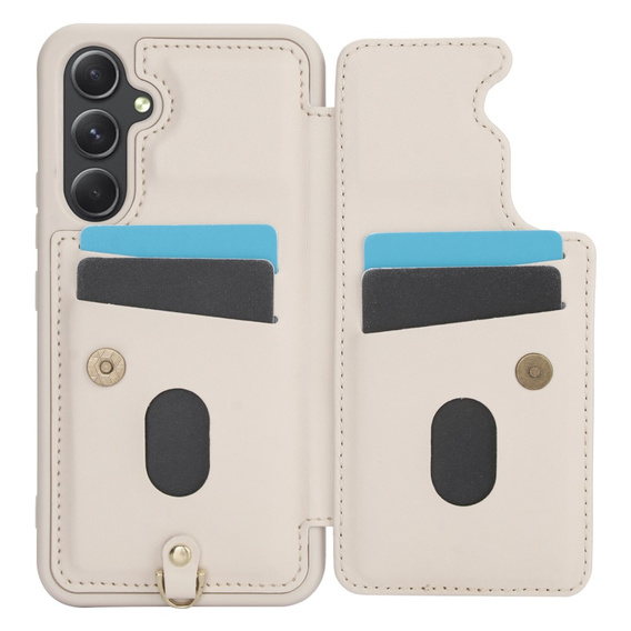 Tok Samsung Galaxy A55 5G, Leather Flower Card Slot, bézs színű