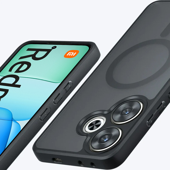 Tok Xiaomi Redmi 13 4G-hoz, MagSafe, ERBORD Matt Case, fekete + képernyőüveg