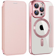 Pattintható tok a iPhone 15 Pro, RFID Wallet MagSafe CamShield, rózsaszín