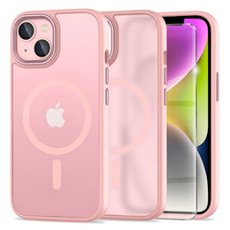 Tok iPhone 14-hoz, MagSafe, ERBORD Matt Case, rózsaszín + képernyőüveg