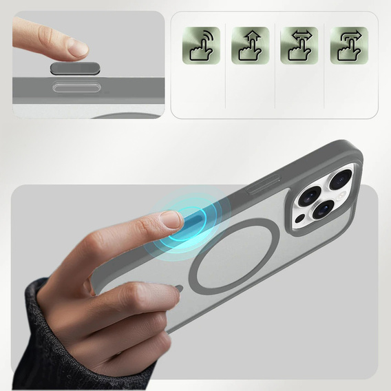 ERBORD MagSafe tok iPhone 16 Pro-hoz, Matte Case, aktív gomb, matt / titánium szürke