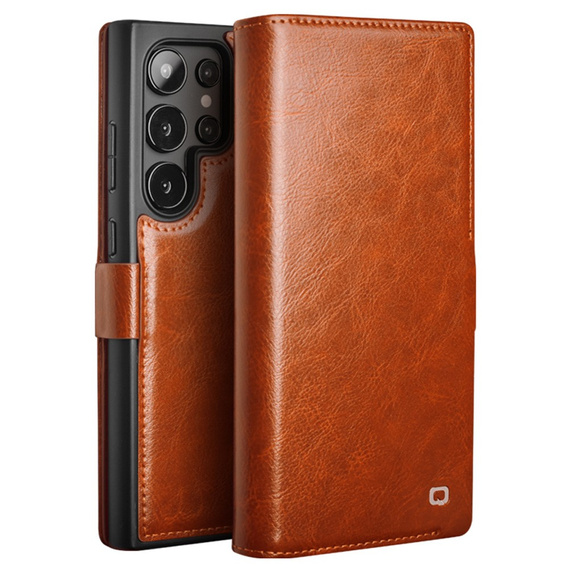 Flip tok Samsung Galaxy S25 Ultra, QIALINO Leather Wallet, barna
