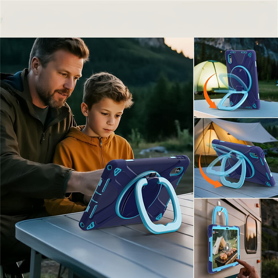 Gyerek tok Lenovo Tab M11, páncélozott, pánttal, tengerészkék / zöld