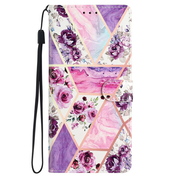 Pattintható tok a Samsung Galaxy A25 5G, Wallet, marble & flowers, rózsaszín + 9H üveg