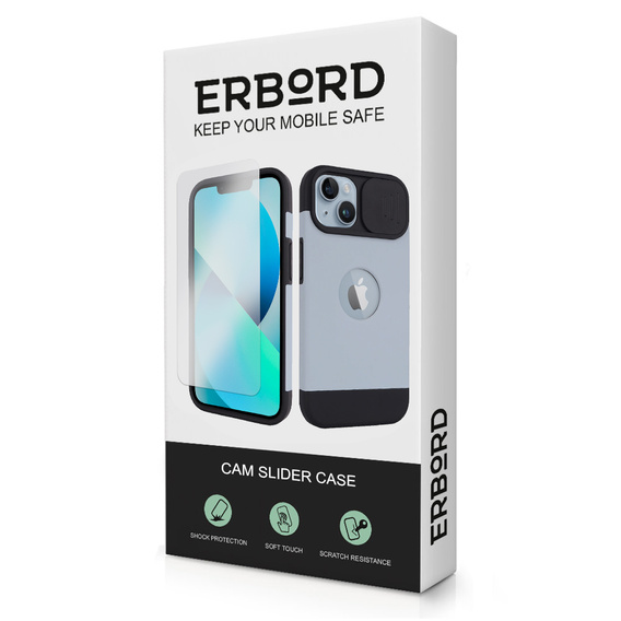 ERBORD MagSafe Cam Slider tok, kék + Képernyővédő üveg iPhone 13 / iPhone 14 készülékekhez