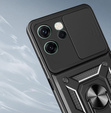 Páncélozott tok Oppo Reno 14F-hez, kameravédelemmel, állvánnyal, fekete