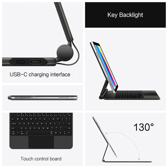 Táska Bluetooth billentyűzettel és érintőpaddal iPad 11" 2025 A16 (11. generáció) / iPad 10,9" 2022 (10. generáció) készülékekhez