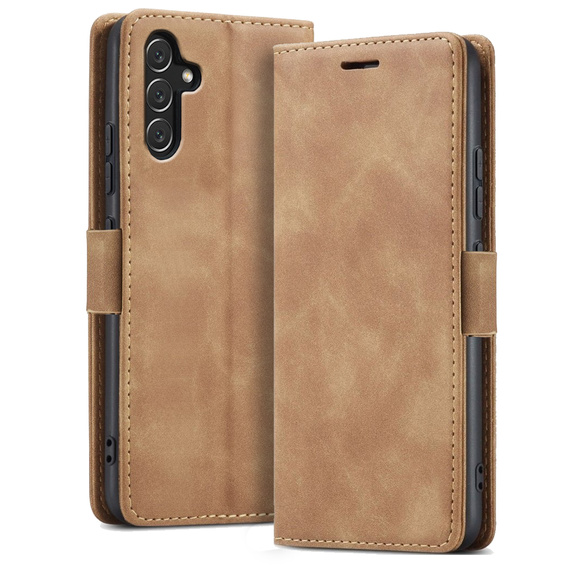 Telefontok a Samsung Galaxy A14 4G/5G, ERBORD Vintage, pénztárca patenttal, barna
