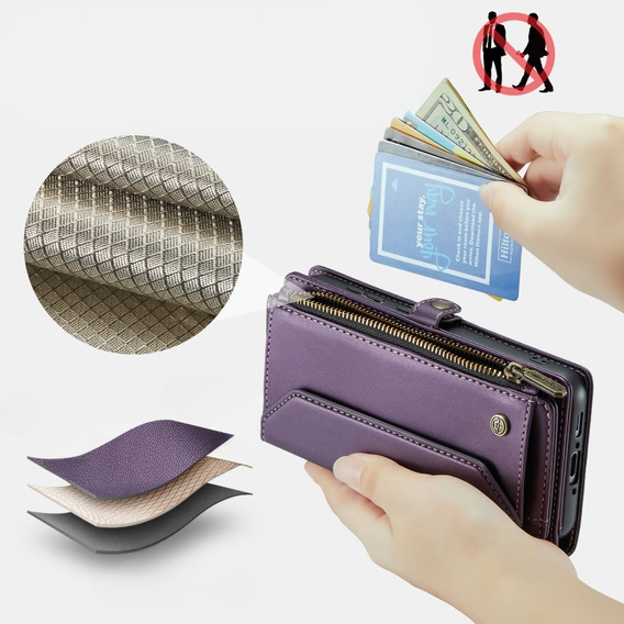 Tok CASEME Samsung Galaxy A56 5G, RFID Leather Wallet, vállpánttal, lila