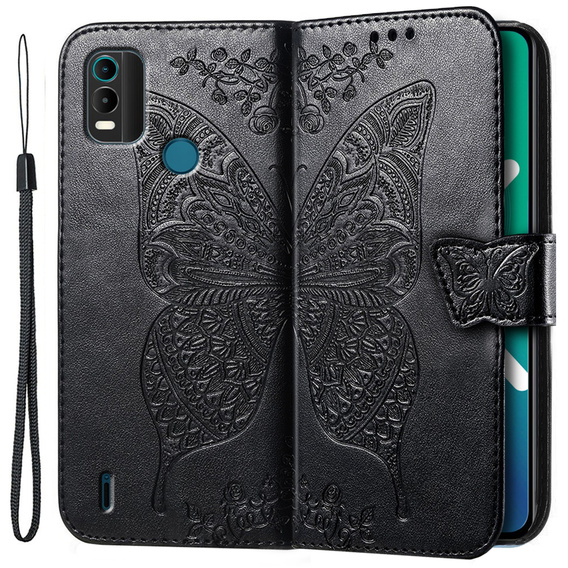 Pattintható tok a Nokia C21 Plus, Butterfly, fekete