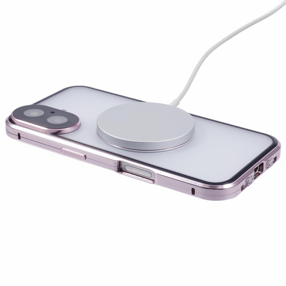 Magnetic Dual Glass MagSafe tok iPhone 16, rózsaszín rose gold