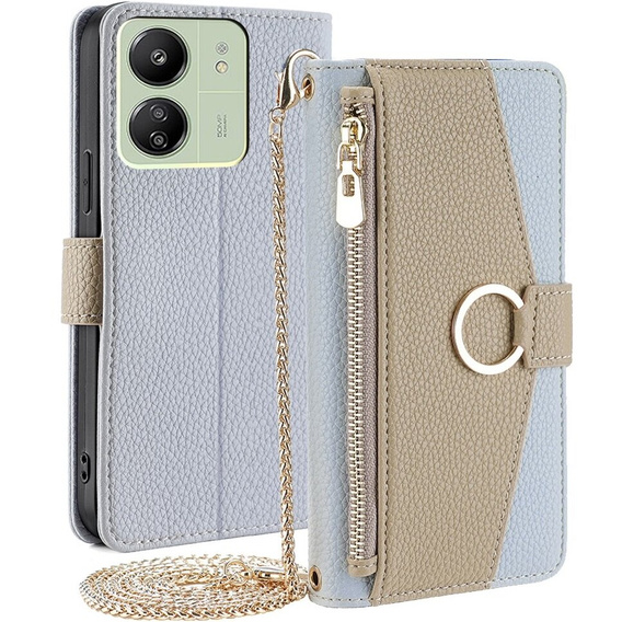 Flip tok Xiaomi Redmi 13C / Poco C65, Wallet Zipper Pocket, tükörrel, kék