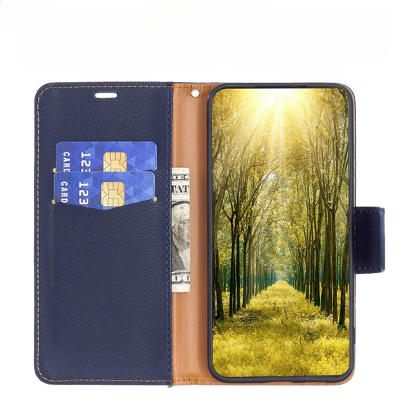 Pattintható tok a Samsung Galaxy A54 5G, Wallet Litchi Magnet, sötétkék