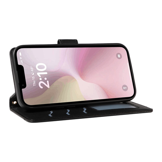 Flap tok iPhone 16E, Rhombus Crossbody Leather, fekete