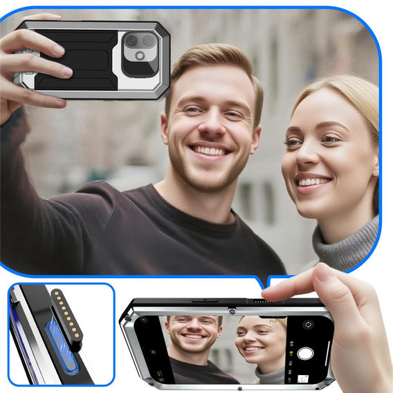 R-JUST páncélozott tok képernyővédővel és állvánnyal iPhone 17-hez