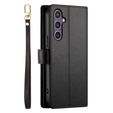 Pattintható tok a Samsung Galaxy S25, Wallet Zipper Pocket, fekete