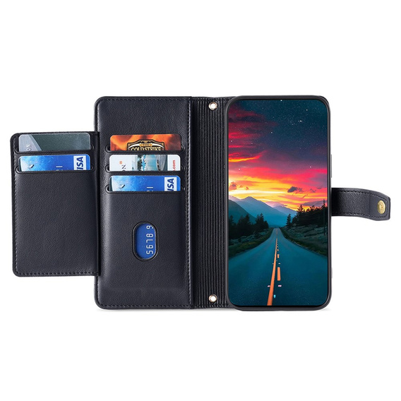 Pattintható tok a Samsung Galaxy M15 5G, Wallet Zipper Pocket, fekete