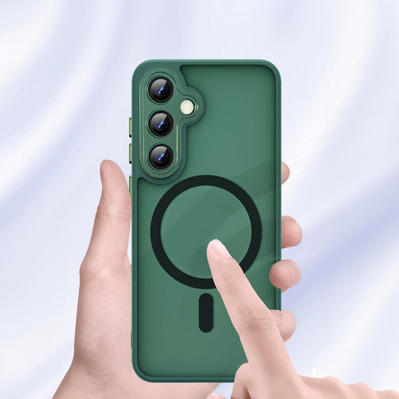 Tok Samsung Galaxy S25+ Plus-hoz, MagSafe, ERBORD Matt Case, zöld + képernyőüveg