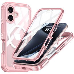 Tok iPhone 16 Plus-hoz, Shockproof, üveggel, MagSafe-hoz, rózsaszín