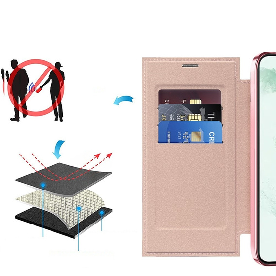 Pattintható tok a Samsung Galaxy S22 Ultra 5G, RFID Wallet MagSafe CamShield, rózsaszín